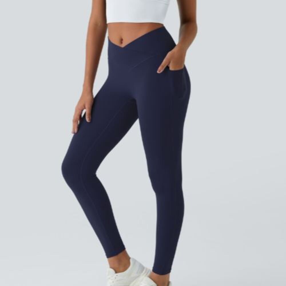 Halara SoftlyZero Buttery Soft Crossover Leggings With Pockets Navy Size Large